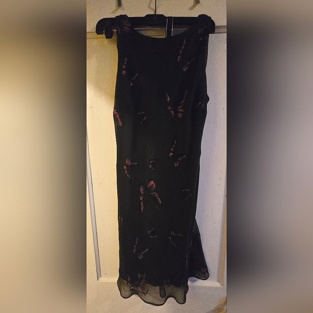 Elegant Black Dress with Butterfly Print